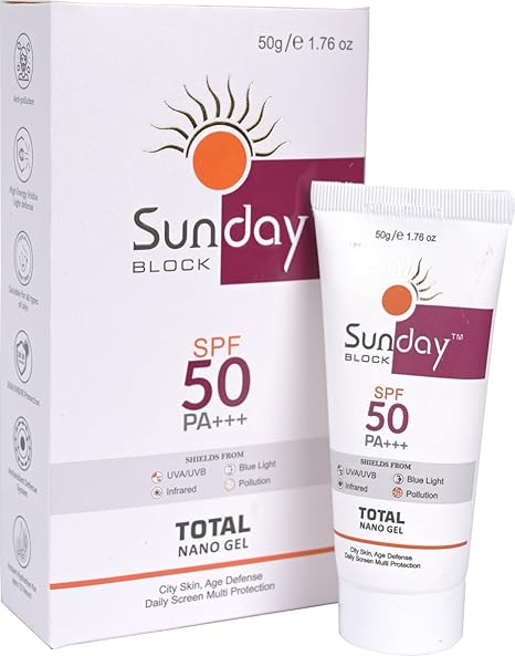 Skinnovate Sunday Block Total Nano Gel Sunscreen SPF 50 & PA+++ For Normal to Oily Skin - Prevents tanning & pigmentation Protects Skin from UVA, UVB, Infrared Rays & Visible Light (Pack of 1, 50gm)