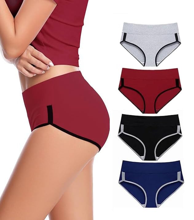 DIVING DEEP Cotton Underwear for Women, Hipster Briefs Panties for Women, Womens High Waist Cotton Underwear, Women's Panties - (Pack of 4)