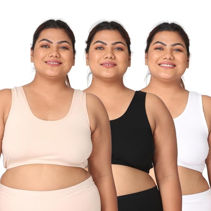 Adira Plus Size Sleep Bra for Women | Slip On Bra to Wear at Home | Comfortable, Wirefree & High Coverage | Sleep Support | Avoids Stretch Marks | Pack of 3