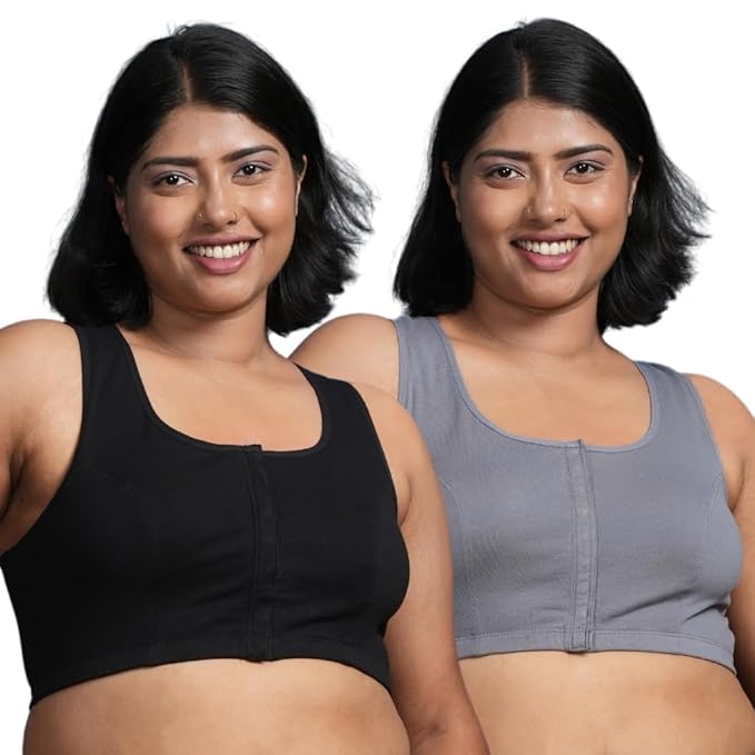 Adira | Front Open Bra for Women Plus Size | Non-Padded & Non-Wired Bras | High Racer Back for Support & Posture | Wire-Free & Full Coverage | Plus Size | Front Opening | Pack of 2