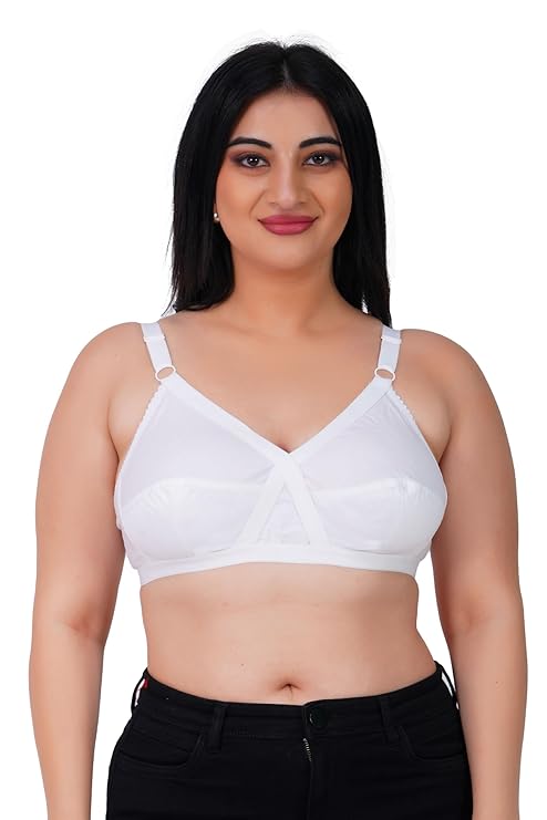 GROWTHGIFT Cotton Bra for Women Plus Size Full Coverage Wirefree T-Shirt Bra