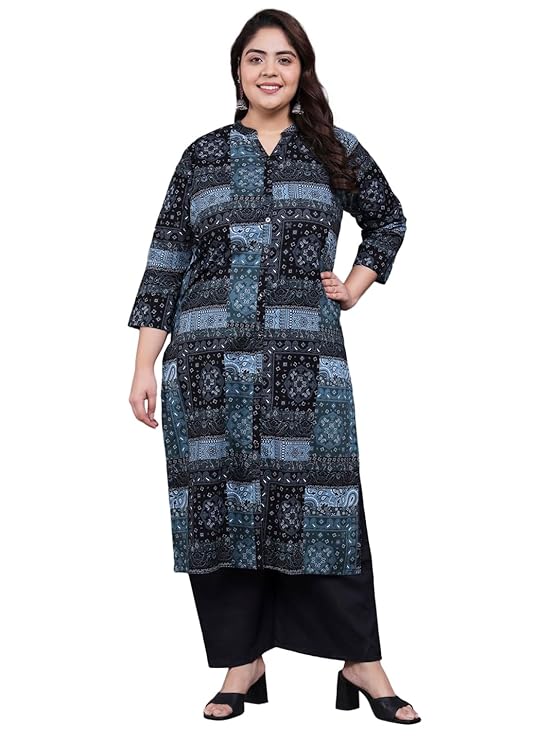 Tissu Women's Plus Size Abstract Printed Pure Cotton Kurta & Palazzo