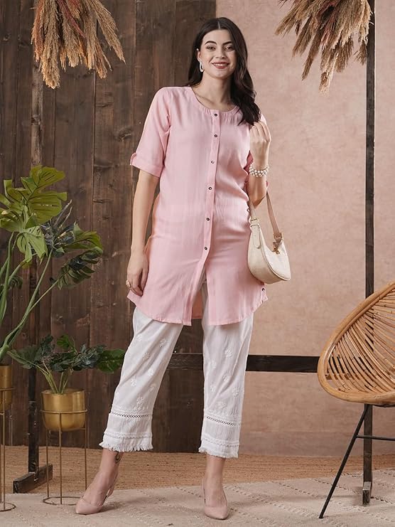 Ada Women's Regular Fit Mid Rise Hand Embroidered Cotton Lucknowi Chikankari Palazzo A711180