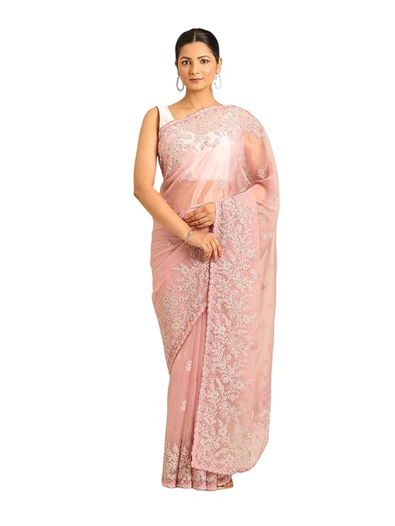 MOHEY Women's Organza Buta Embroidered | Mirror & Sequin Work Saree