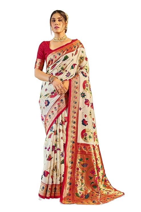 SWORNOF Women's kanjivaram banarasi silk saree for Patola festival Wedding silk with rich pallu Design sarees for women with blouse piece