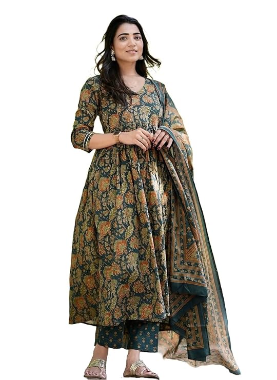 KLOSIA Women Printed Anarkali Kurta and Pant Set with Dupatta