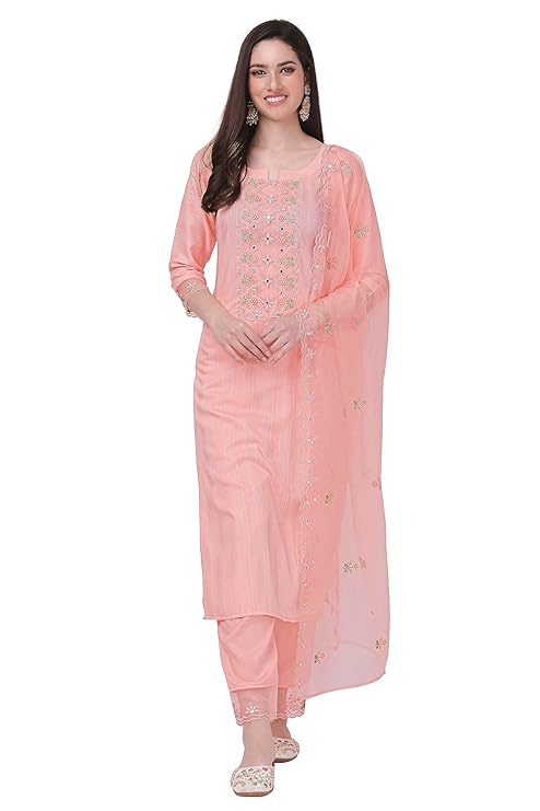 TRENDMALLS Women's Cotton Embroidery Salwar Suit Set Kurta Pant with Dupatta Kurta Set for Women