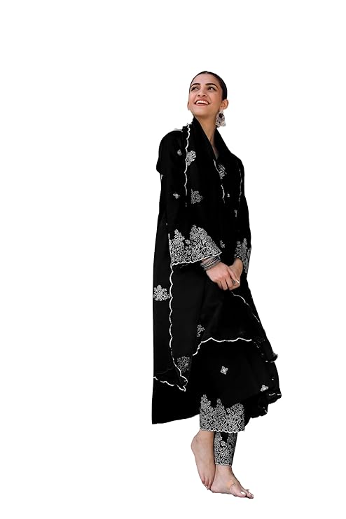 Royal Export Women's Viscose Silk Floral Embroidered Straight Kurta Pant with Dupatta