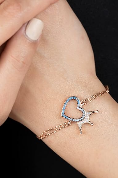 VidushiAastha Queen's Heart Bracelet for Girls and Women, 925 Sterling Silver Bracelet with Cubic Zirconia Gemstone - Ideal Gift for ladies - Rose Gold