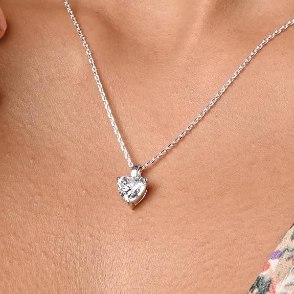 Clara 92.5 Sterling Silver White Gold Plated Heart Solitaire Pendant Chain Necklace | Rakhi Rakshabandhan Gift for Sister Bhabhi | Gift for Women & Girls