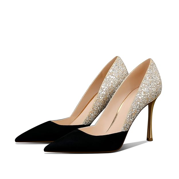 Women's Gold Classic Pointed Toe High Heels Stiletto Pumps with 3.35in Sparkly for Wedding,Party,Dress