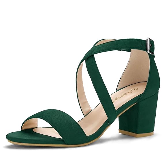 Allegra K Women's Crisscross Ankle Strap Block Heel Sandals Green 