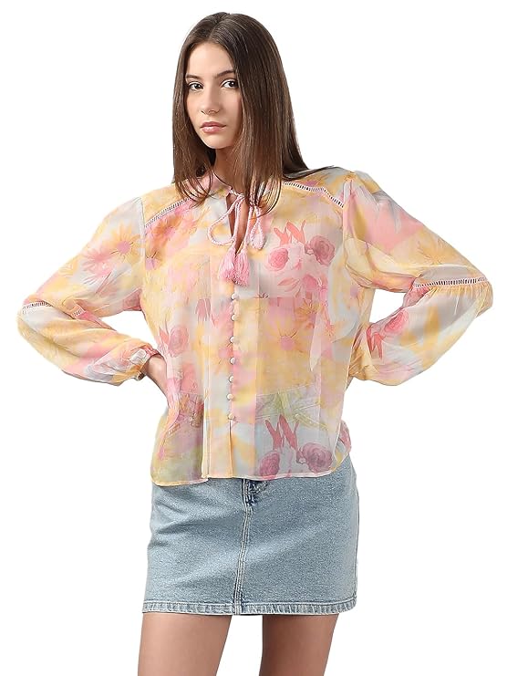 VERO MODA Women's Polyester Floral Regular Fit T-Shirt