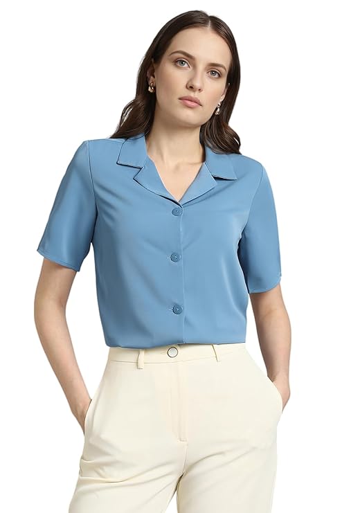 Van Heusen Women's Regular Fit Solid Half Sleeve Casual Shirt