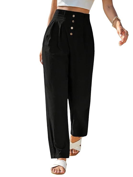 TOPLOT Women Casual Slanted Pocket Elastic Waist Tapered Pants