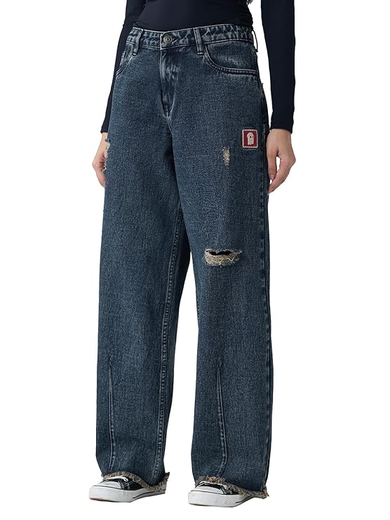 The Souled Store Baggy Fit: Souled Women and Girls Buttoned Cotton Jeans