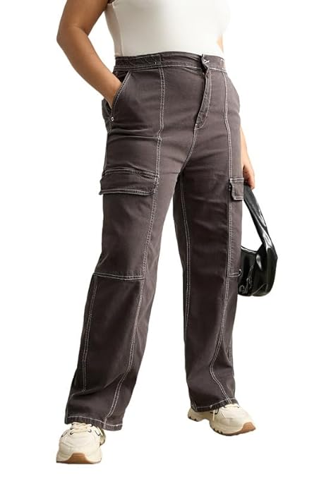 FREAKINS Comfortable & Stylish Graphite Gear Cargo Jeans for Women -The Ultimate Fashion Essential for Any Occasion
