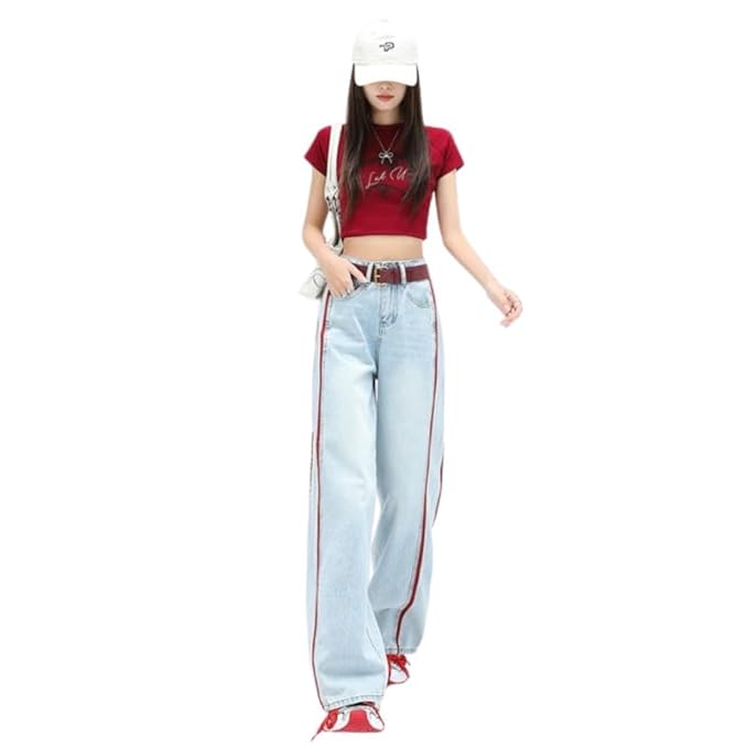KACHEEG® Stylish Light-Colored High-Waisted WidSS-JN-Leg Jeans | Fashionable Two-Bar Design for Women