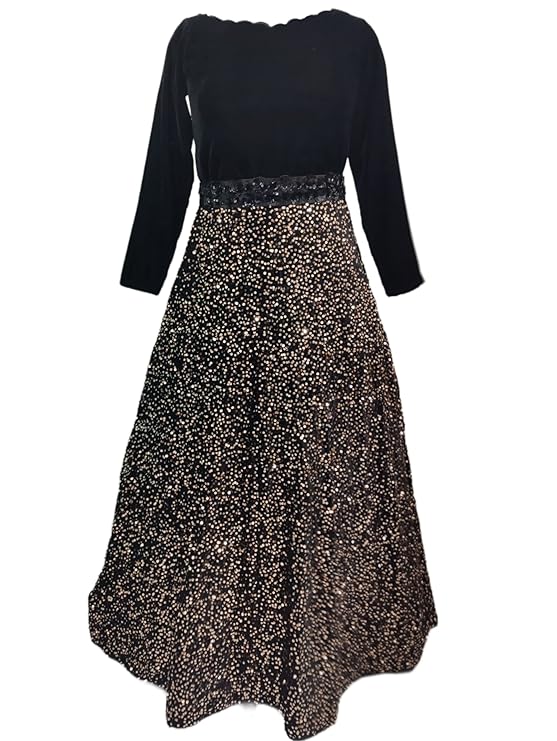 GP Collection Gown for Women Girls Fully Stitched One Piece Length Western Long Dress with Waist Belt Long Fit Flare Party Gown - Black & Golden