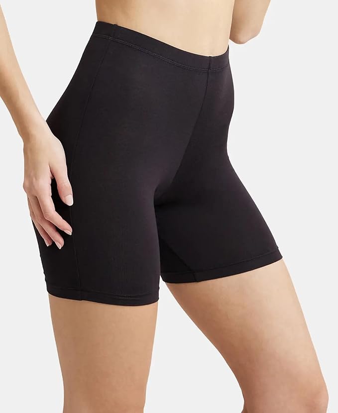 Jockey 1529 Women's High Coverage Super Combed Cotton Elastane Stretch Mid Waist Shorties with Concealed Waistband