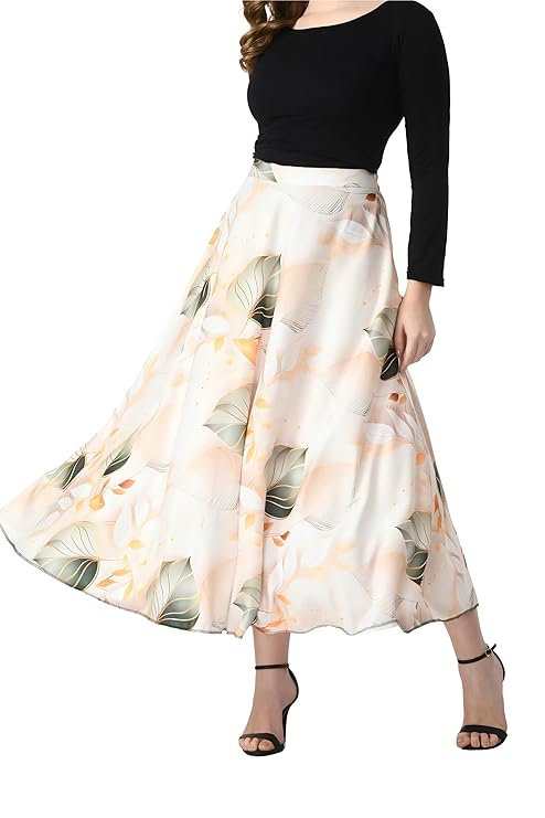 VAGISHA Printed Full Long Flared Skirt for Women/Girls/Ladies