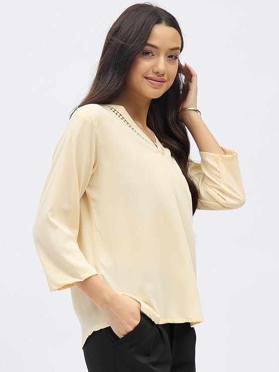 SheWill Printed Top with Contrast Tipping – Stylish Ethnic & Western Tops for Women – Summer Travel Wear, Trendy Tops for Jeans, Lightweight & Comfortable Casual Wear