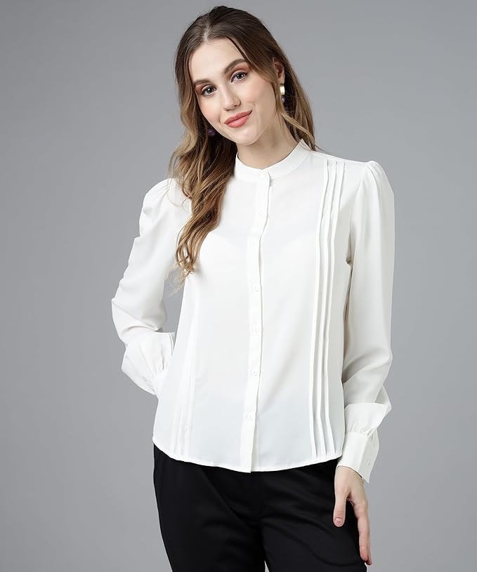 Sharma Group Women's Relaxed Fit Solid Cotton Blend Shirts