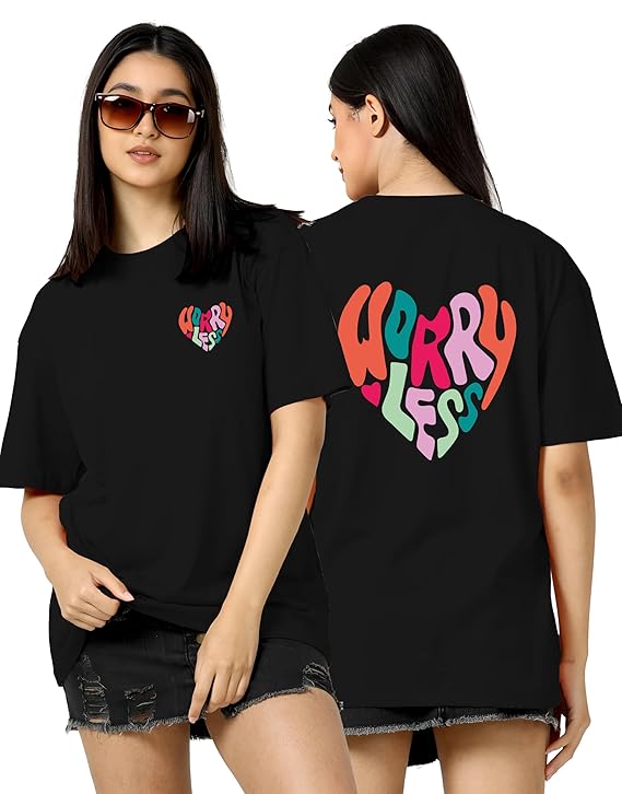 TQH Women's Casual Printed Round Neck, Oversized Longline Drop Shoulder Boho Style T-Shirt