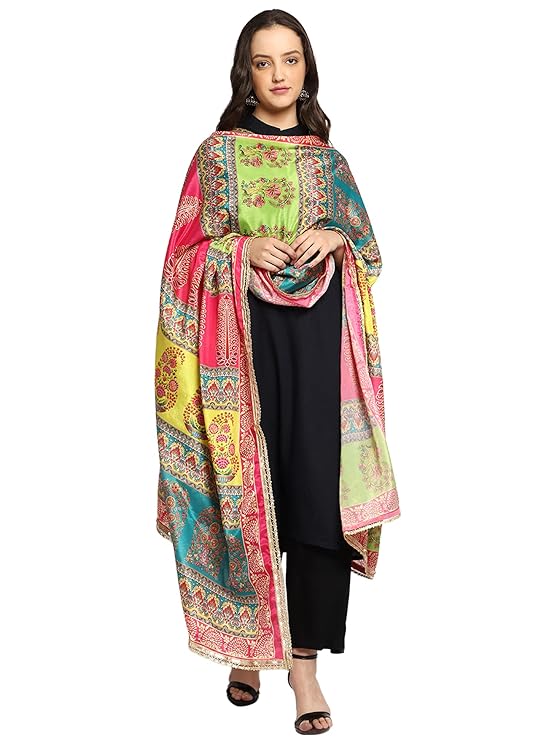 Weavers Villa Women's Poly Silk Digital Graphic Printed Ethnic Dupatta, Chunni (Design-4) (Multi), 2.25 Mtrs
