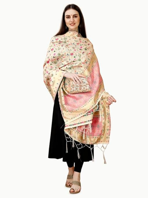 DEVANGI Women's Woven Banarasi Kashmiri Silk Dupatta/Chunni, Width 1 Meter, Length 2.5 Meter