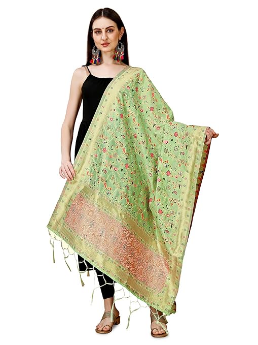 DEVANGI Women's Woven Banarasi Kashmiri Silk Dupatta/Chunni, Width 1 Meter, Length 2.5 Meter