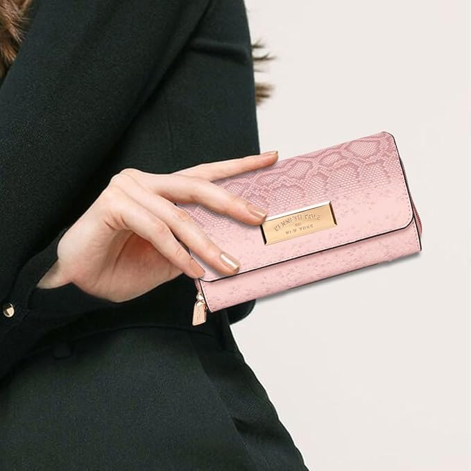 KENNETH COLE Ladies Front Flap Wallet | Women's Tri-fold Clutch Organizer with a Wide 3-Quarter Opening Zip-Around Compartment | Premium PU Leather | Sturdy, Stylish & Secure, Pink