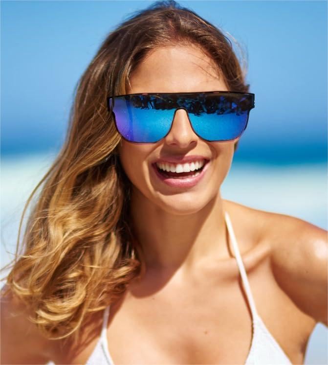 Karsaer Oversized Women Polarized Sunglasses, Fashion Flat Top Trendy Oversized One Piece Square Shades E1155