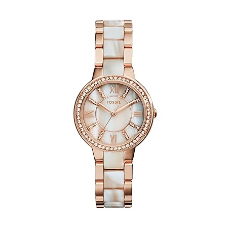 Fossil Women Leather Virginia Analog Mother of Pearl Dial Watch-Es3716, Band Color-Multicolor